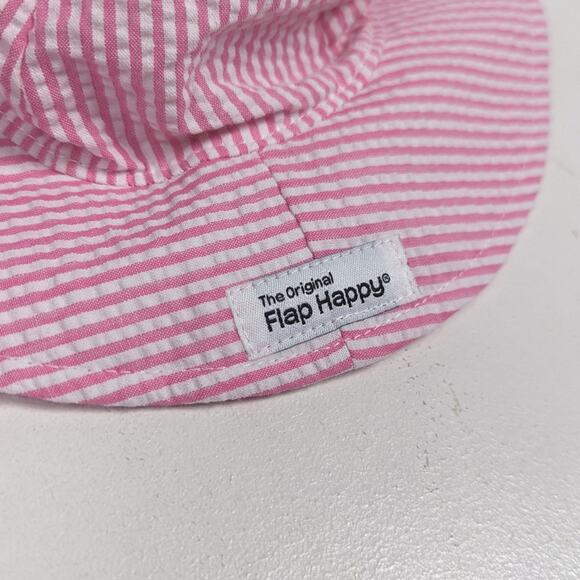 Flap Happy Bucket Hat Sz XS 0-3m Pink Pinstripe Seersucker - Picture 2 of 5